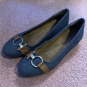 Aerosoles Womens Shoes Loafers Blue Denim Wedge Comfort Dress Casual 8 Brass